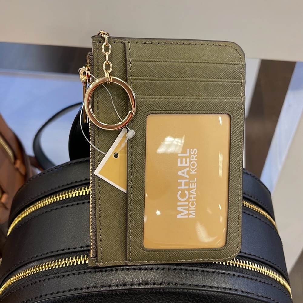 MICHAEL KORS SMALL TOP ZIP COINPOUCH WITH ID KEYCHAIN CARDHOLDER WALLET 
 OLIVE - Picture 9 of 16